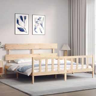 Bed Frame with Headboard Super King Size Solid Wood - Giant Lobelia