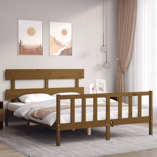 Bed Frame with Headboard Honey Brown King Size Solid Wood - Giant Lobelia