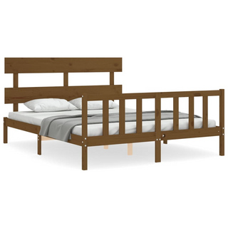 Bed Frame with Headboard Honey Brown King Size Solid Wood - Giant Lobelia