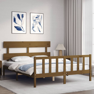 Bed Frame with Headboard Honey Brown King Size Solid Wood - Giant Lobelia