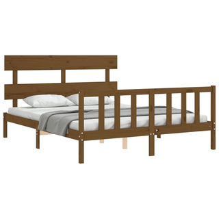 Bed Frame with Headboard Honey Brown King Size Solid Wood - Giant Lobelia