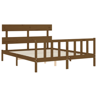 Bed Frame with Headboard Honey Brown King Size Solid Wood - Giant Lobelia