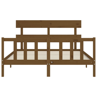 Bed Frame with Headboard Honey Brown King Size Solid Wood - Giant Lobelia