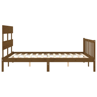 Bed Frame with Headboard Honey Brown King Size Solid Wood - Giant Lobelia