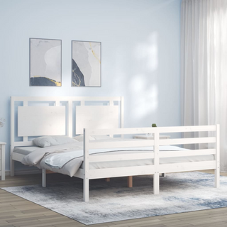 Bed Frame with Headboard White 160x200 cm Solid Wood - Giant Lobelia