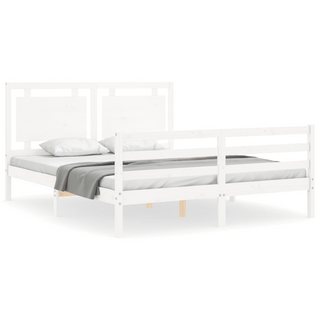 Bed Frame with Headboard White 160x200 cm Solid Wood - Giant Lobelia