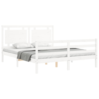 Bed Frame with Headboard White 160x200 cm Solid Wood - Giant Lobelia