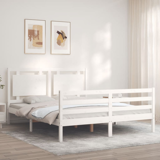 Bed Frame with Headboard White 160x200 cm Solid Wood - Giant Lobelia