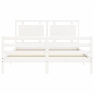 Bed Frame with Headboard White 160x200 cm Solid Wood - Giant Lobelia