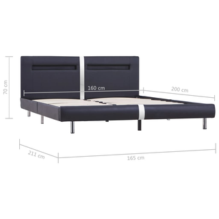 Bed Frame with LED Black Faux Leather 150x200 cm 5FT King Size - Giant Lobelia