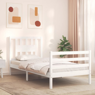 Bed Frame with Headboard White 90x200 cm Solid Wood - Giant Lobelia