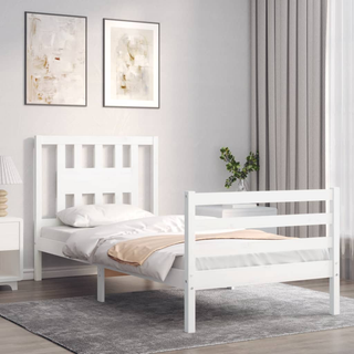 Bed Frame with Headboard White 90x200 cm Solid Wood - Giant Lobelia