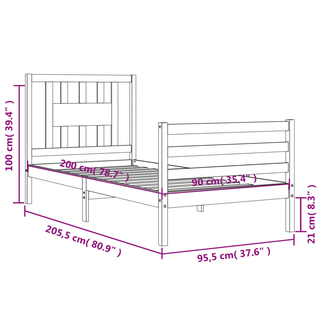 Bed Frame with Headboard White 90x200 cm Solid Wood - Giant Lobelia