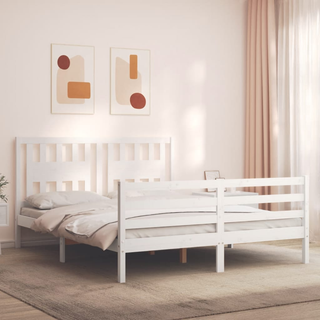 Bed Frame with Headboard White 160x200 cm Solid Wood - Giant Lobelia