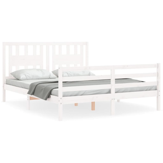 Bed Frame with Headboard White 160x200 cm Solid Wood - Giant Lobelia