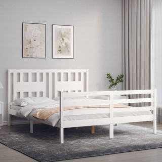 Bed Frame with Headboard White 160x200 cm Solid Wood - Giant Lobelia