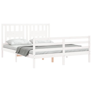 Bed Frame with Headboard White 160x200 cm Solid Wood - Giant Lobelia