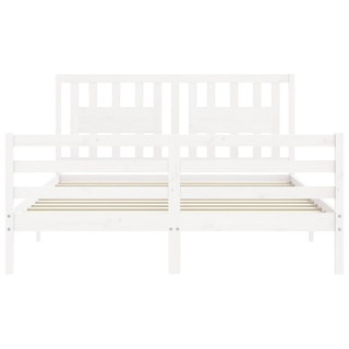 Bed Frame with Headboard White 160x200 cm Solid Wood - Giant Lobelia