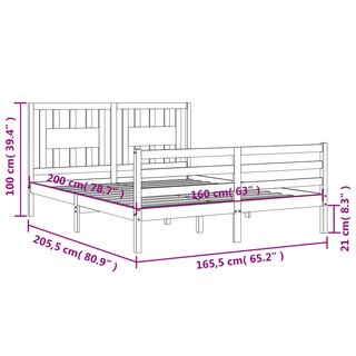 Bed Frame with Headboard White 160x200 cm Solid Wood - Giant Lobelia