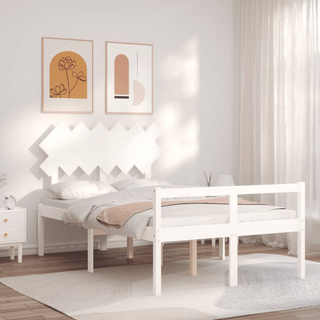 Bed Frame with Headboard White Double Solid Wood - Giant Lobelia