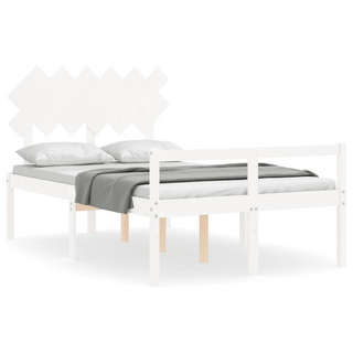 Bed Frame with Headboard White Double Solid Wood - Giant Lobelia