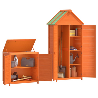 2 Piece Garden Tool Shed Set Brown Solid Wood Pine - Giant Lobelia