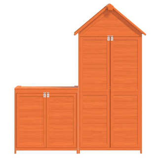 2 Piece Garden Tool Shed Set Brown Solid Wood Pine - Giant Lobelia