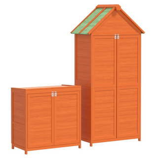 2 Piece Garden Tool Shed Set Brown Solid Wood Pine - Giant Lobelia