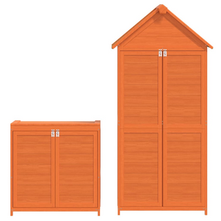 2 Piece Garden Tool Shed Set Brown Solid Wood Pine - Giant Lobelia