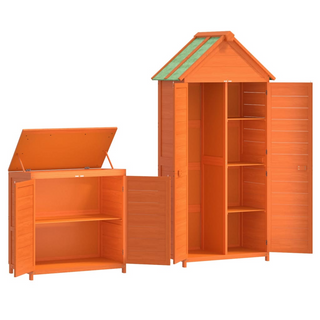 2 Piece Garden Tool Shed Set Brown Solid Wood Pine - Giant Lobelia