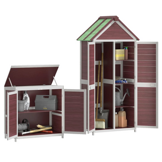 2 Piece Garden Tool Shed Set Mocha Solid Wood Pine - Giant Lobelia