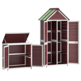 2 Piece Garden Tool Shed Set Mocha Solid Wood Pine - Giant Lobelia