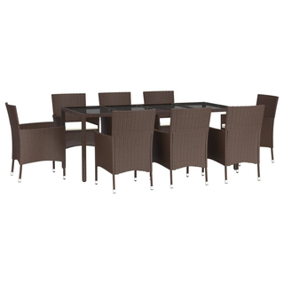 9 Piece Garden Dining Set with Cushions Brown Poly Rattan - Giant Lobelia