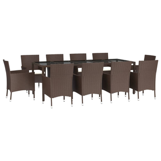 11 Piece Garden Dining Set with Cushions Brown Poly Rattan - Giant Lobelia