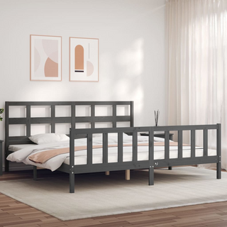 Bed Frame with Headboard Grey 200x200 cm Solid Wood - Giant Lobelia