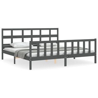 Bed Frame with Headboard Grey 200x200 cm Solid Wood - Giant Lobelia