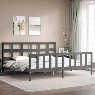 Bed Frame with Headboard Grey 200x200 cm Solid Wood - Giant Lobelia