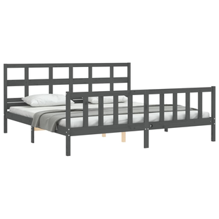 Bed Frame with Headboard Grey 200x200 cm Solid Wood - Giant Lobelia