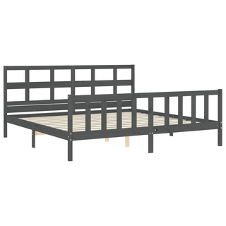 Bed Frame with Headboard Grey 200x200 cm Solid Wood - Giant Lobelia