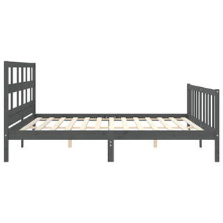 Bed Frame with Headboard Grey 200x200 cm Solid Wood - Giant Lobelia