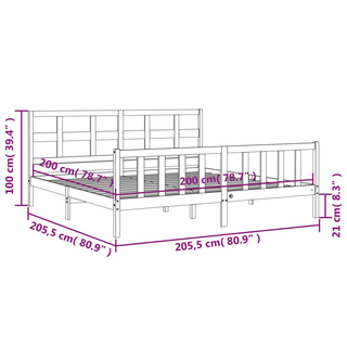 Bed Frame with Headboard Grey 200x200 cm Solid Wood - Giant Lobelia