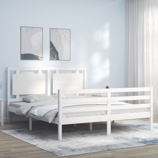 Bed Frame with Headboard White King Size Solid Wood - Giant Lobelia