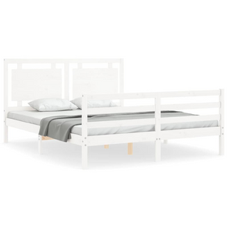 Bed Frame with Headboard White King Size Solid Wood - Giant Lobelia