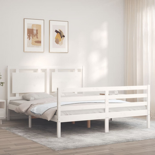 Bed Frame with Headboard White King Size Solid Wood - Giant Lobelia