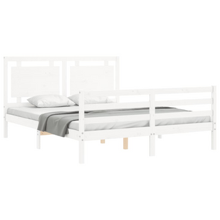 Bed Frame with Headboard White King Size Solid Wood - Giant Lobelia