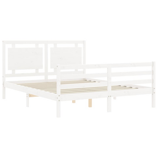 Bed Frame with Headboard White King Size Solid Wood - Giant Lobelia