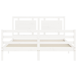 Bed Frame with Headboard White King Size Solid Wood - Giant Lobelia