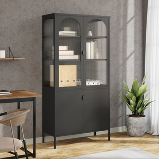 Highboard Black 90x40x180 cm Glass and Steel - Giant Lobelia