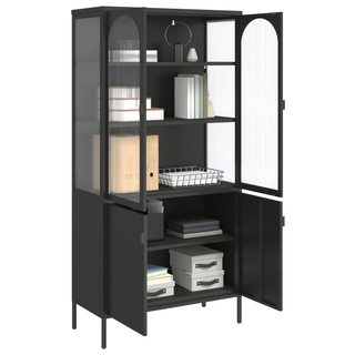 Highboard Black 90x40x180 cm Glass and Steel - Giant Lobelia