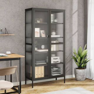 Highboard Black 85x40x180 cm Glass and Steel - Giant Lobelia